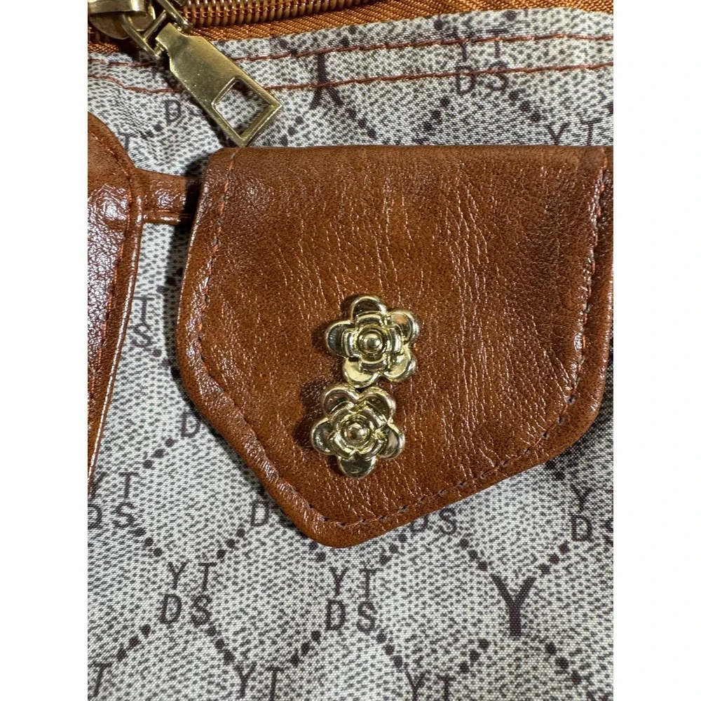 YTDS Monogram Sling Bag Brown Tan Floral Hardware Crossbody Travel Backpack